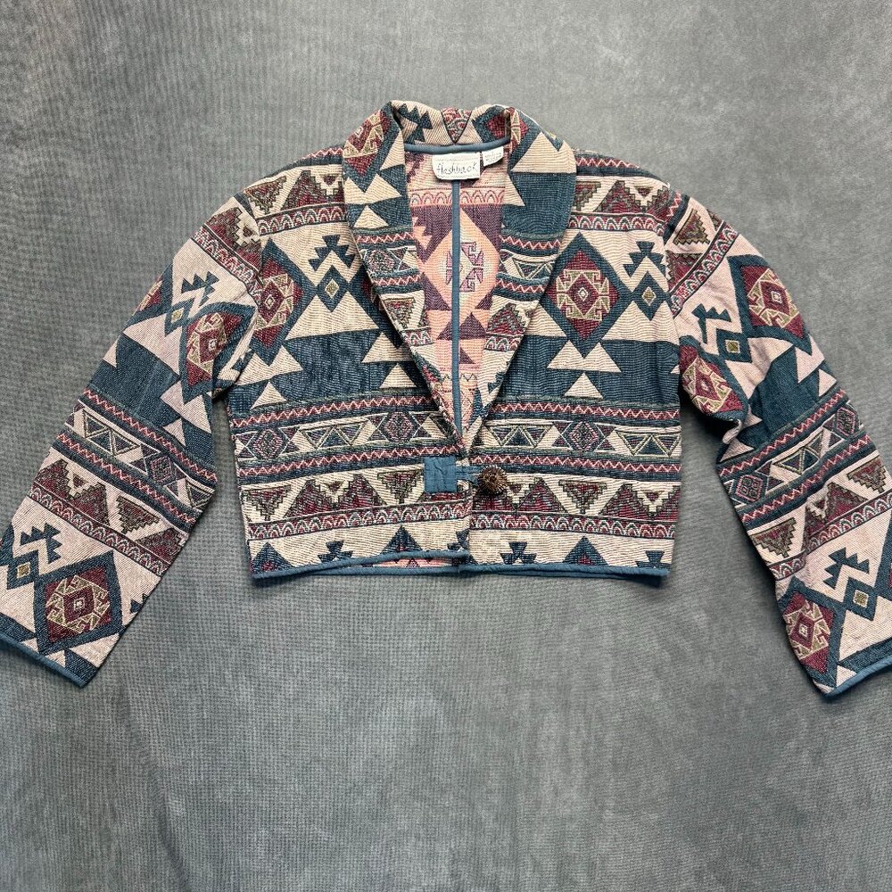 Vintage 90s Tapestry Aztec Cropped Jacket Women’s L Southwest Tribal Boho